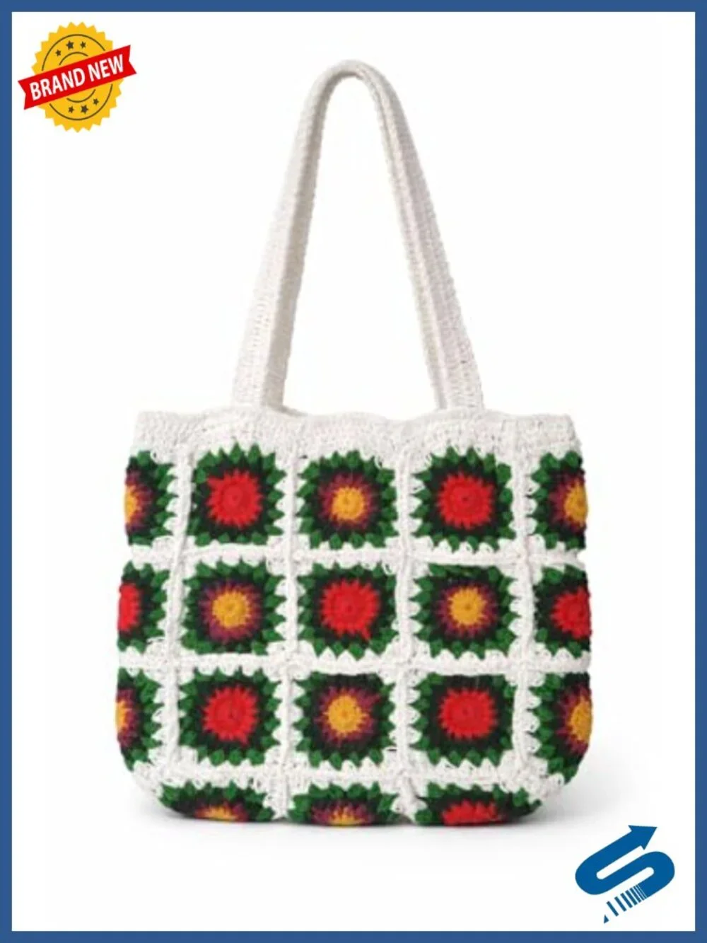 Hand Crochet Granny Square Daisy Bag – Handmade Multicolor Flower Design Purple